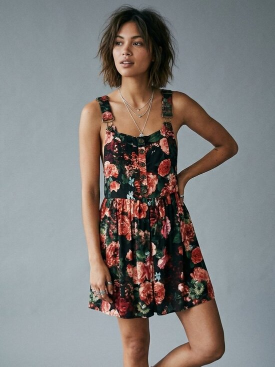 Vintage Dresses & Skirts - S Vintage Y2k Floral Pinafore Suspender Mini Dress Deadstock